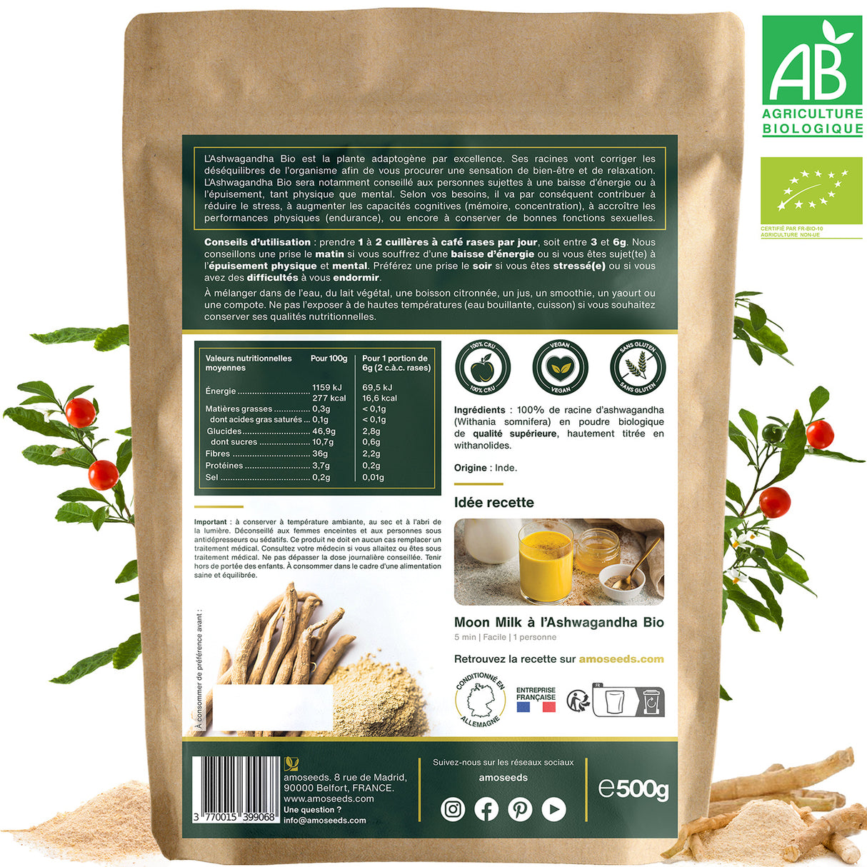 Ashwagandha Bio en Poudre 500g