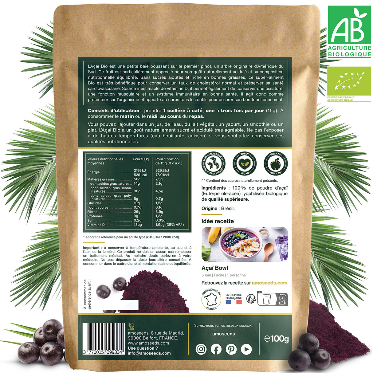 Açaï en poudre bio 100g