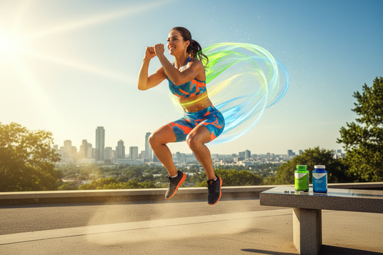 CAn you create an image that shows that a supplement can improve the energie of a person with like someone training