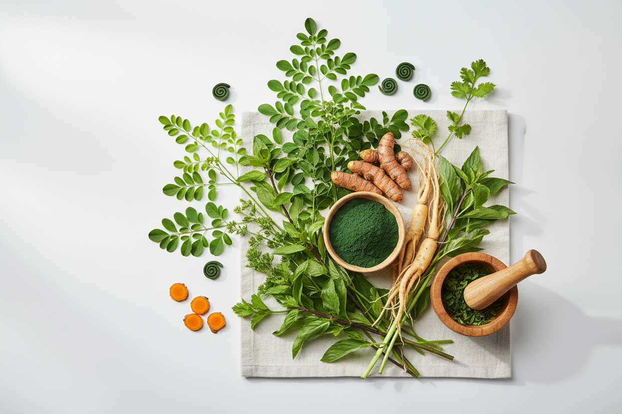create an image with plants for a website of supplements products
